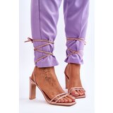 FJ1 Elegant Tied Sandals With Rhinestones Nude Nessy