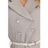 numoco basic 596-2 Elegant midi shirt dress with gold buttons and belt - gray beige | Shoptok.si