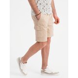 Ombre Men's cotton cargo shorts with elastic waistband - beige Cene