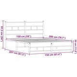Metalni Kovinski posteljni okvir brez vzmetnice rjavi hrast 150x200 cm, (21607697) | Shoptok.si
