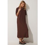 Happiness İstanbul Women's Brown Loose Long Daily Summer Knitted Dress Cene