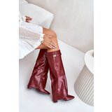 Boto FB2 Women's Eco Leather Boots With Turned Shaft On Heel Burgundy Avamora | shoptok.hr
