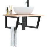  Zidna polica za umivaonik od čelika i masivne hrastovine Smeđa 60 x 60 x 2 cm | shoptok.hr