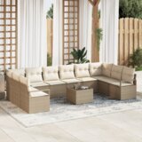 vidaXL 11-delni set vrtne garniture z blazinami rjava poli ratan | Shoptok.si