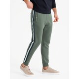 Ombre Men's sweatpants with piping and leg ribbing - olive | ePonuda.com