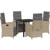 vidaXL 5-delni vrtni jedilni set z blazinami, bež poli ratan, vrtna miza črna 80x80x73 cm kaljeno steklo | Shoptok.si
