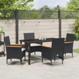 vidaXL 5-delni komplet zunanje jedilnice z blazinami v črnem poliratanu, vrtna miza v črni barvi 80x80x73 cm s kaljenim steklom | Shoptok.si