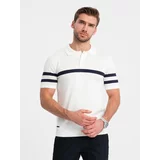 Ombre Men's soft knit polo shirt with contrasting stripes - white