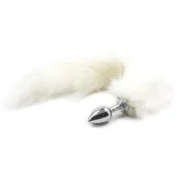 Fetish Addict Metal Butt Plug with Foxy Tail Velvet Touch 40cm White