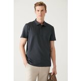 Avva Men's Anthracite 100% Cotton Knitted Standard Fit Normal Cut 3 Snaps Polo Neck T-shirt Cene