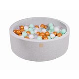 MeowBaby Bazen z žogicami, 90x30 cm z 200 žogicami, bombaž, svetlo siva: bela/zlata/prozorna/kovnica, (21289277) | Shoptok.si