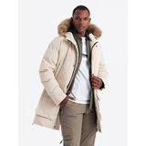 Ombre Men's long parka jacket with flared bottom - cream | shoptok.hr