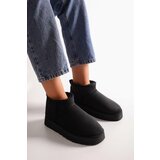 Shoeberry Women's Uggys Black Furry Inside Short Suede Flat Boots Black Textile cene