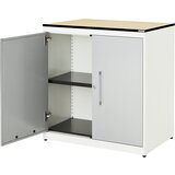 mauser Omara s krilnimi vrati, VxŠ 818 x 800 mm, plošča s polnim jedrom iz HPL, 1 polica, čista bela / aluminijasto siva / javor | Shoptok.si