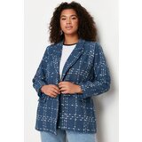 Trendyol Curve Navy Blue Tweed Woven Blazer Jacket | Shoptok.si