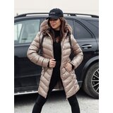 DStreet Kurtka zimowa damska pikowana z kapturem CRYSTAL ciemnobeżowa | shoptok.hr