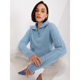 Fashion Hunters Light blue sweater with cables and collar Cene