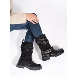 Shelvt Women's black low-heeled ankle boots with buckles | Eponuda.ba