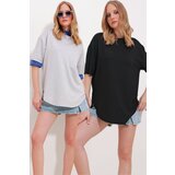 Trend Alaçatı Stili Women's Black Gray Crew Neck 2-Pack Oval Cut Modal T-Shirt Cene