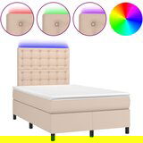 vidaXL Box spring postelja z vzmetnico LED kapučino 120x200 cm, (20897509) | Shoptok.si
