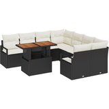 vidaXL 9 delni vrtni set s blazinami črna poli ratan akacija, 2-sedežna vrtna sofa z blazinami črna poli ratan Cene