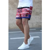 Madmext Patterned Crest Detailed Red Marine Shorts 2954
