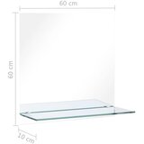  Zidno ogledalo s policom 60 x 60 cm od kaljenog stakla | shoptok.hr