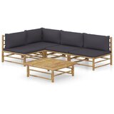Maison Chic Seti vrtnega pohištva - Vrtna garnitura - Vrtni pohištvo set s temno sivimi blazinami 5-delna bambus, (21796784) | Shoptok.si