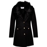 Trendyol Black Premium Fur Collar Detailed Coat with Gold Buttons Cene