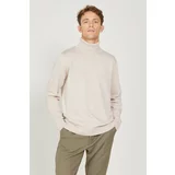 ALTINYILDIZ CLASSICS Men's Beige Melange Standard Fit Regular Fit Full Turtleneck Knitwear Sweater