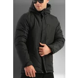 D1fference Men's Black Fleece Quilted Hooded Water And Windproof Sports Winter Coat & Parka.
