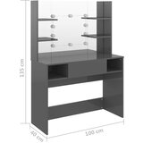 Stolić za šminkanje LED 100 x 40 x 135 cm MDF sjajni sivi | shoptok.hr