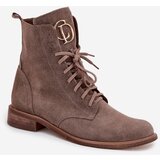 Zazoo 2955 Suede Work Boots With Gold Detail On Tongue Dark Beige | shoptok.hr