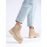 SHELOVET Beige suede ankle boots for women Chelsea boots