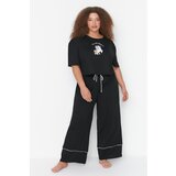 Trendyol Curve Black Printed Wide Leg Knitted Pajamas Set Cene