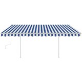 vidaXL Ročno zložljiva tenda s stebrički 4x3,5 m modra in bela | Shoptok.si
