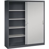 C+P ACURADO omara z drsnimi vrati, 8 polic, VxŠxG 1950 x 1600 x 400 mm, črno sive / aluminijasto bele barve | Shoptok.si