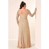 By Saygı Square Neck Lined Plus Size Long Dress with Cut Stones | Eponuda.ba