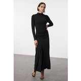 Trendyol Black Fitted Stand Collar Long Sleeve Flexible Maxi Knit Dress