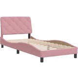 vidaXL Posteljni okvir z vzglavjem roza 90x200 cm žamet, (21086493) | Shoptok.si