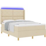 vidaXL Box spring krevet s LED trakama Krema 160 x 200 cm tkanina - Krema 160 x 200 cm Dizajn s rombovima | shoptok.hr