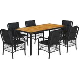 vidaXL 7-dijelni vrtni blagovaonski set s jastucima crni od poliratana | shoptok.hr