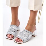 Gemre Silver block heel sandals with woven straps Gamboa | ePonuda.com