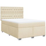 vidaXL Box spring postelja z vzmetnico krem 140x200 cm blago, (21310542) Cene
