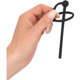Penis Plug silikonski obroček z votlo uretralno palico (črn) | Shoptok.si