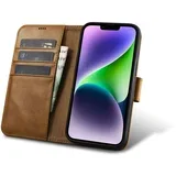 2v1 usnjena preklopna torbica za iPhone 14 Plus Anti-RFID Oil Wax Wallet Case svetlo rjava, (21522090)