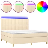 vidaXL Box spring postelja z vzmetnico LED krem 180x200 cm blago, (20899414)
