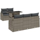 vidaXL 6 komada vrtni sofa set s jastučićima siva poli ratan, 2-sjedna vrtna sofa s pohranom i jastučićima siva poli ratan Cijene