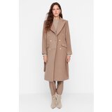 Trendyol Mink Belted Gold Button Detailed Wool Cachet Coat Cene