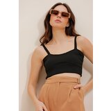 Trend Alaçatı Stili Women's Black Strap Kiss Collar Crop Knitwear Blouse Cene